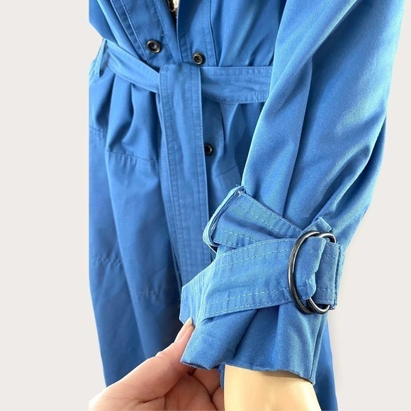 80s Vintage Trench Coat Size L Blue - Picture 4 of 10
